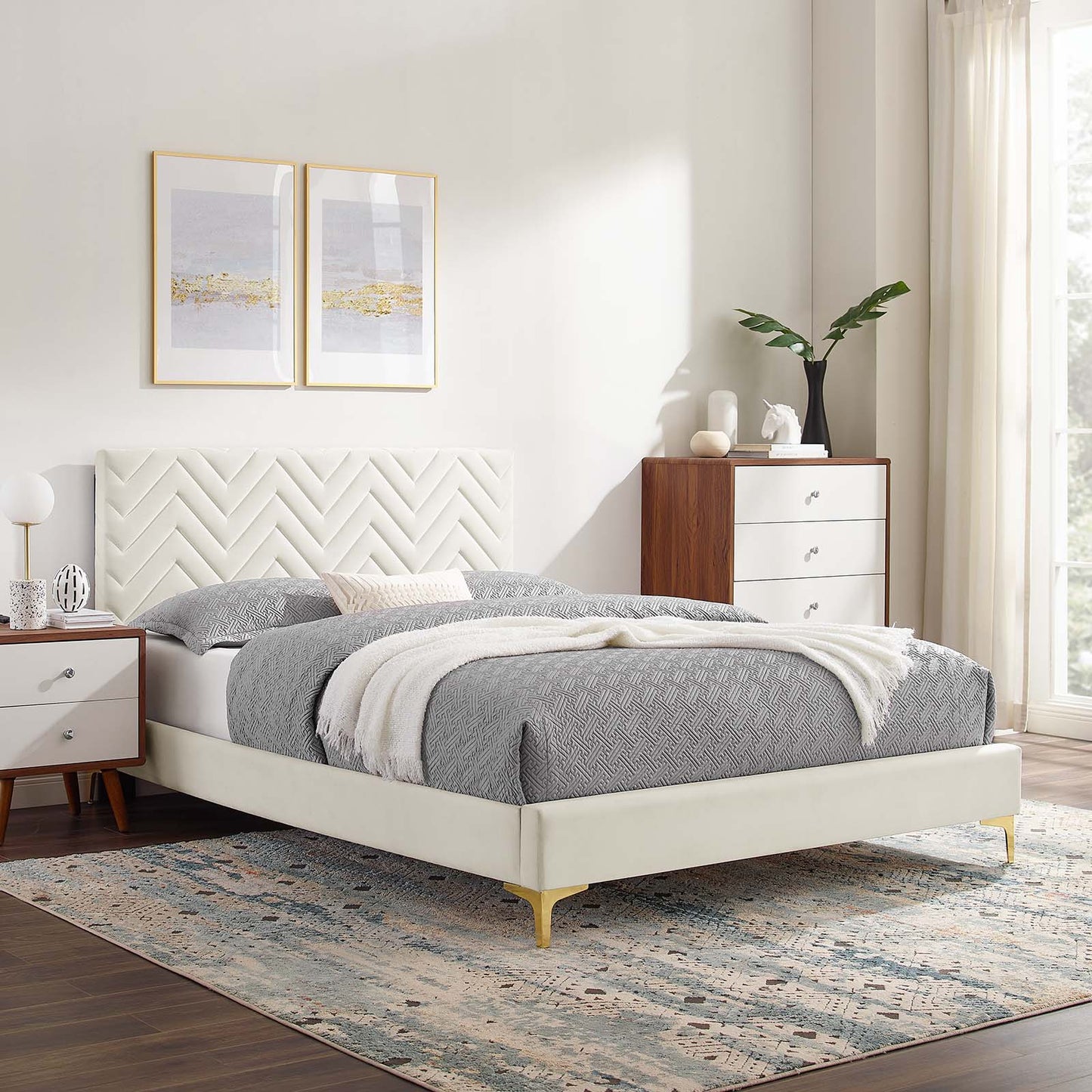 Leah Chevron Tufted Performance Velvet Queen Platform Bed By Modway - MOD-6977 | Beds | Modishstore - 32