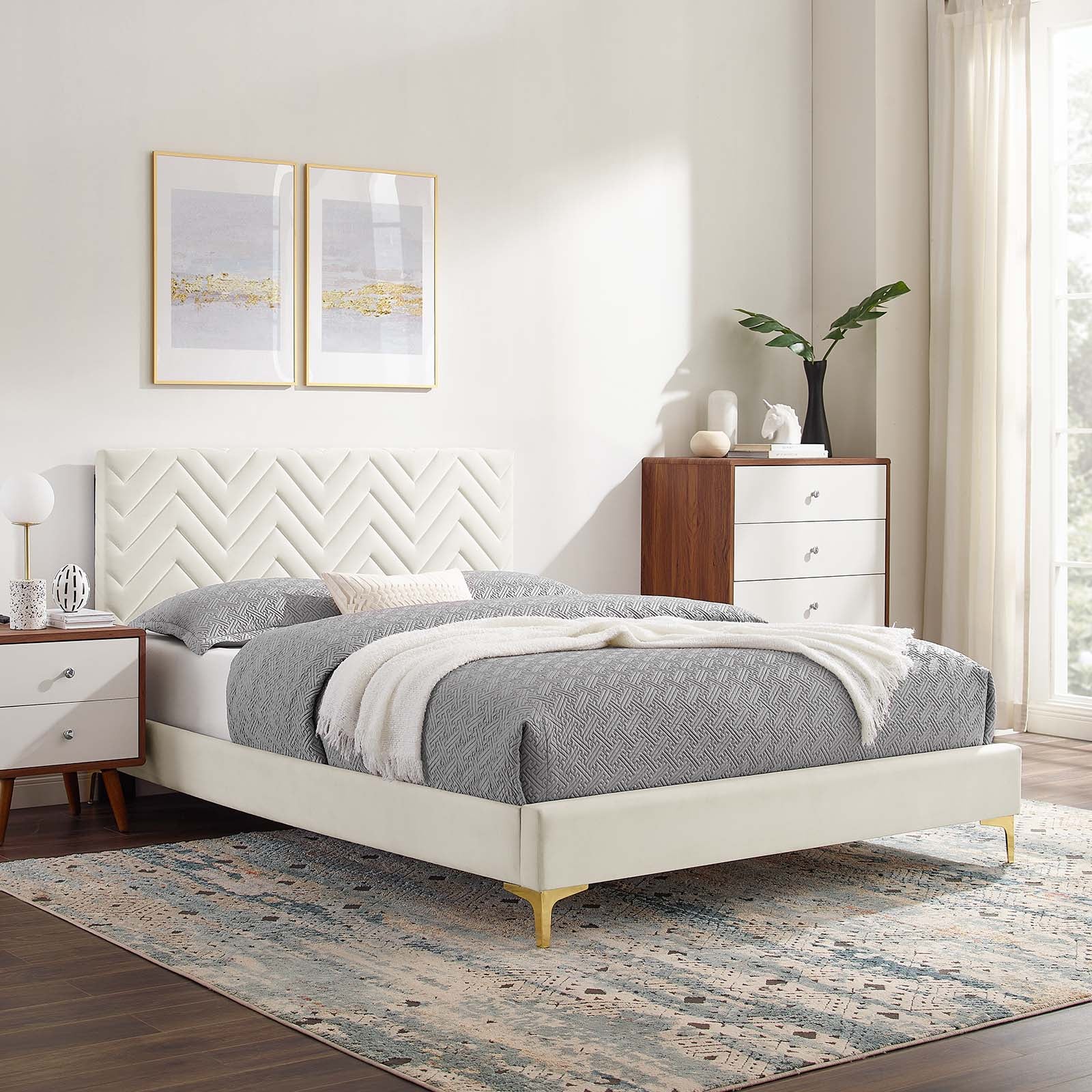 Leah Chevron Tufted Performance Velvet Queen Platform Bed By Modway - MOD-6977 | Beds | Modishstore - 32