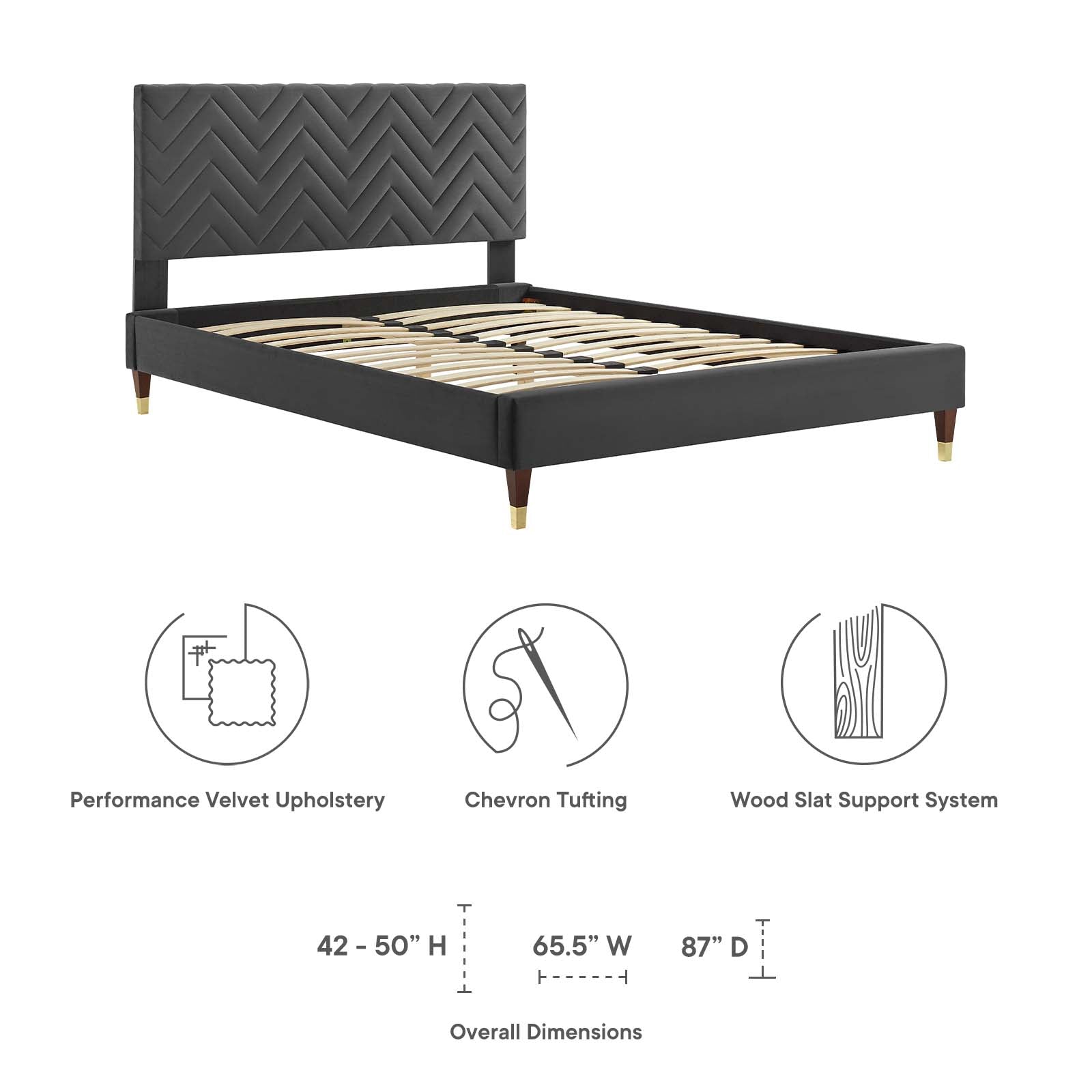 Leah Chevron Tufted Performance Velvet Twin Platform Bed By Modway - MOD-6981 | Beds | Modishstore - 7