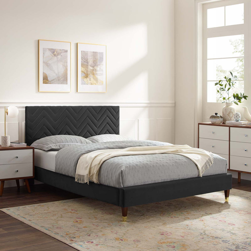 Leah Chevron Tufted Performance Velvet Twin Platform Bed By Modway - MOD-6981 | Beds | Modishstore - 1