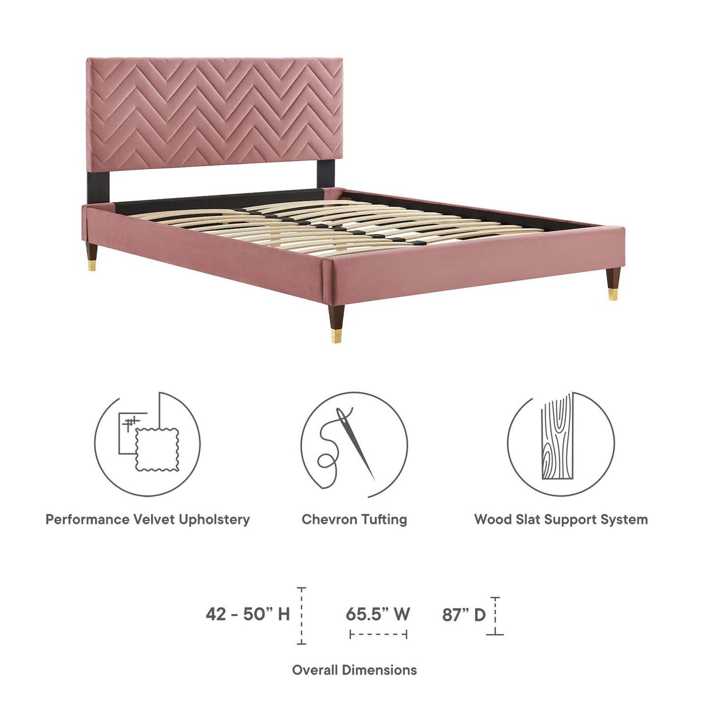 Leah Chevron Tufted Performance Velvet Twin Platform Bed By Modway - MOD-6981 | Beds | Modishstore - 14