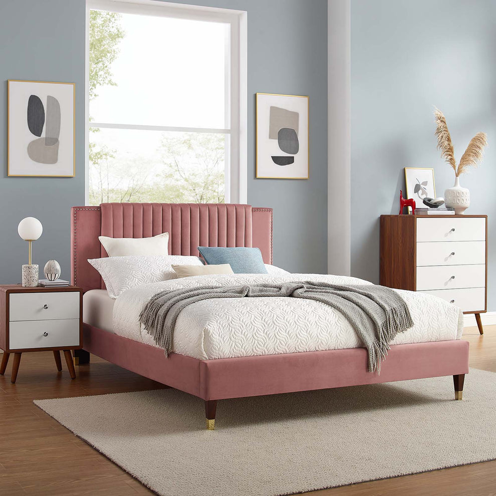 Zahra Channel Tufted Performance Velvet Twin Platform Bed By Modway - MOD-6982 | Beds | Modishstore - 16