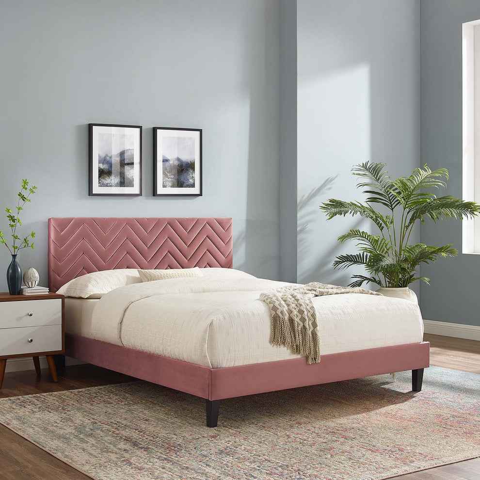 Leah Chevron Tufted Performance Velvet Twin Platform Bed By Modway - MOD-6985 | Beds | Modishstore - 16
