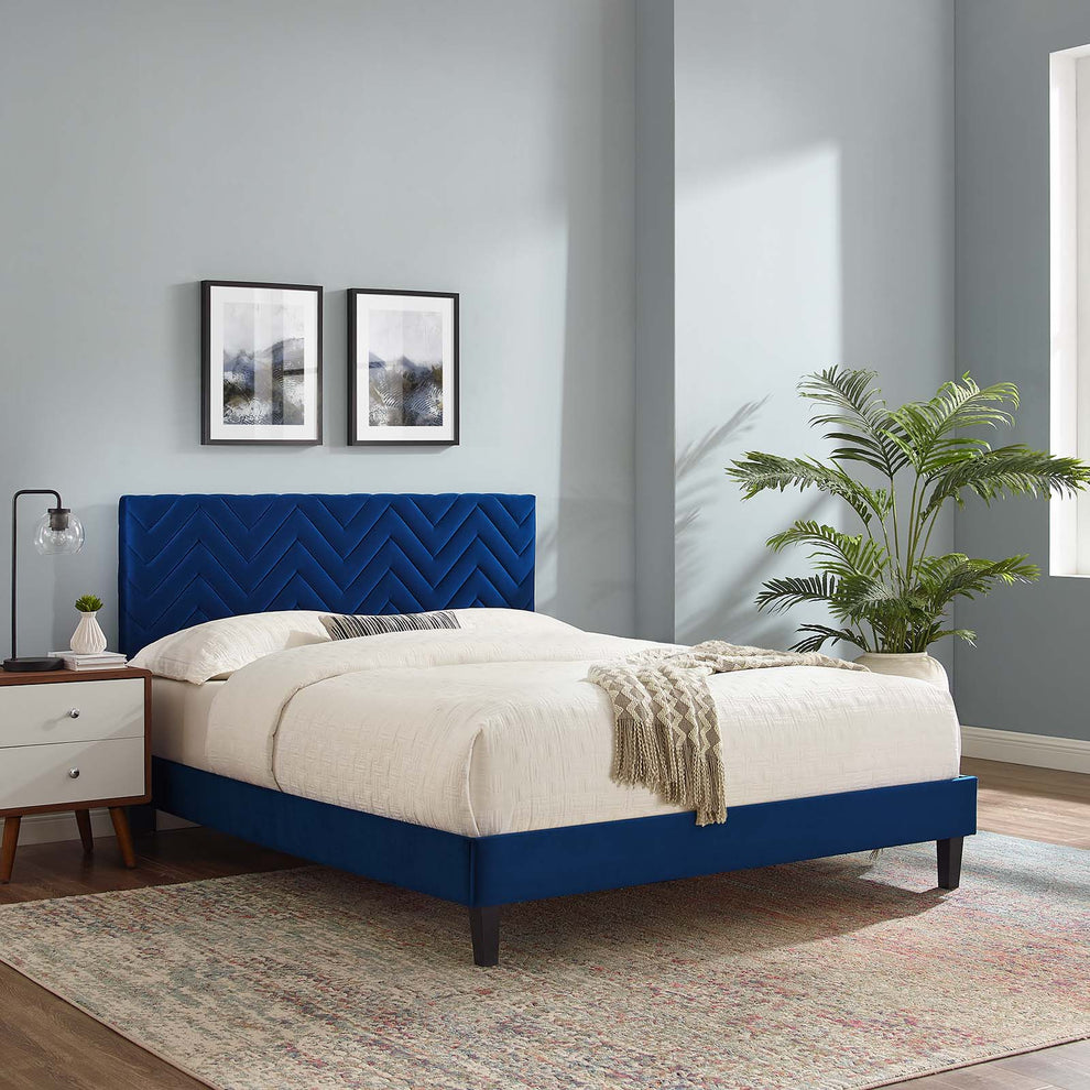 Leah Chevron Tufted Performance Velvet Twin Platform Bed By Modway - MOD-6985 | Beds | Modishstore - 24