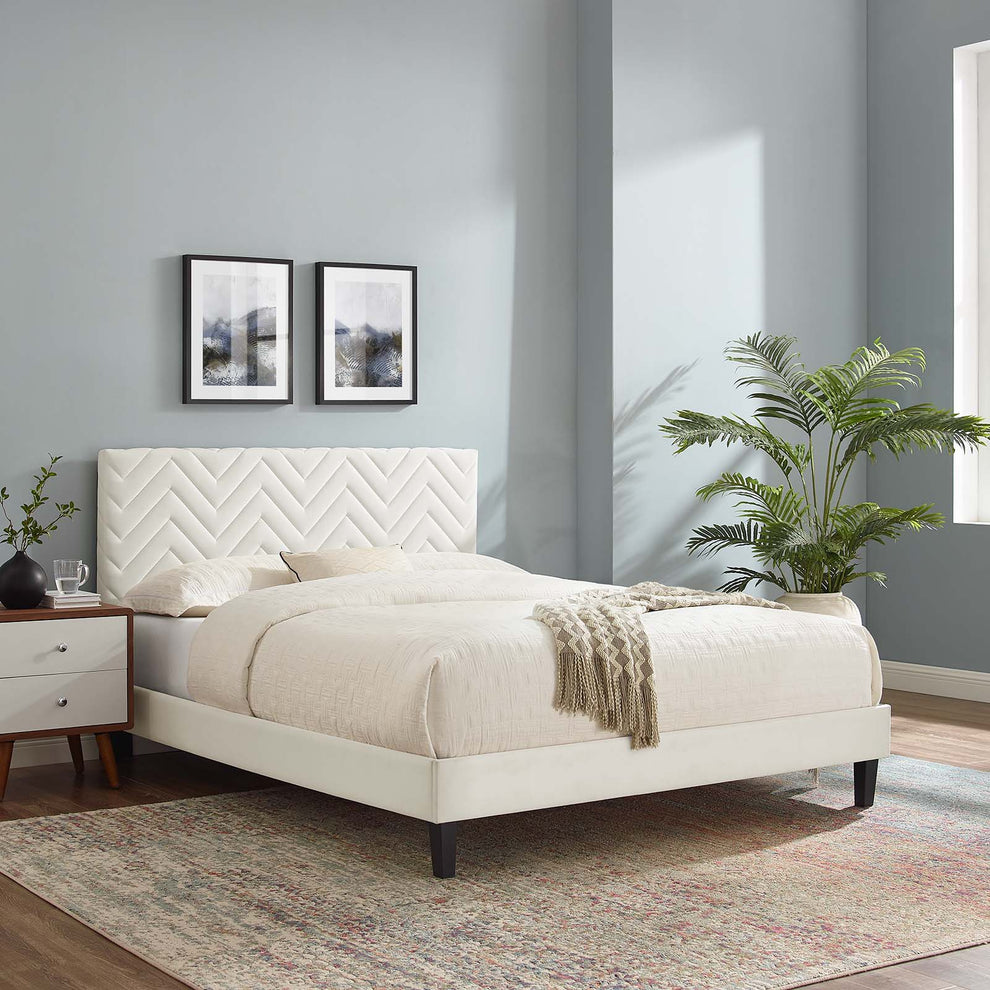 Leah Chevron Tufted Performance Velvet Twin Platform Bed By Modway - MOD-6985 | Beds | Modishstore - 32