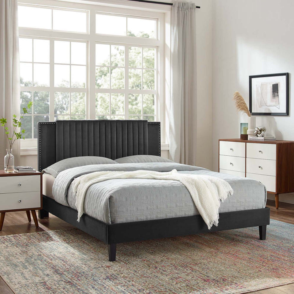Zahra Channel Tufted Performance Velvet Twin Platform Bed By Modway - MOD-6986 | Beds | Modishstore - 1