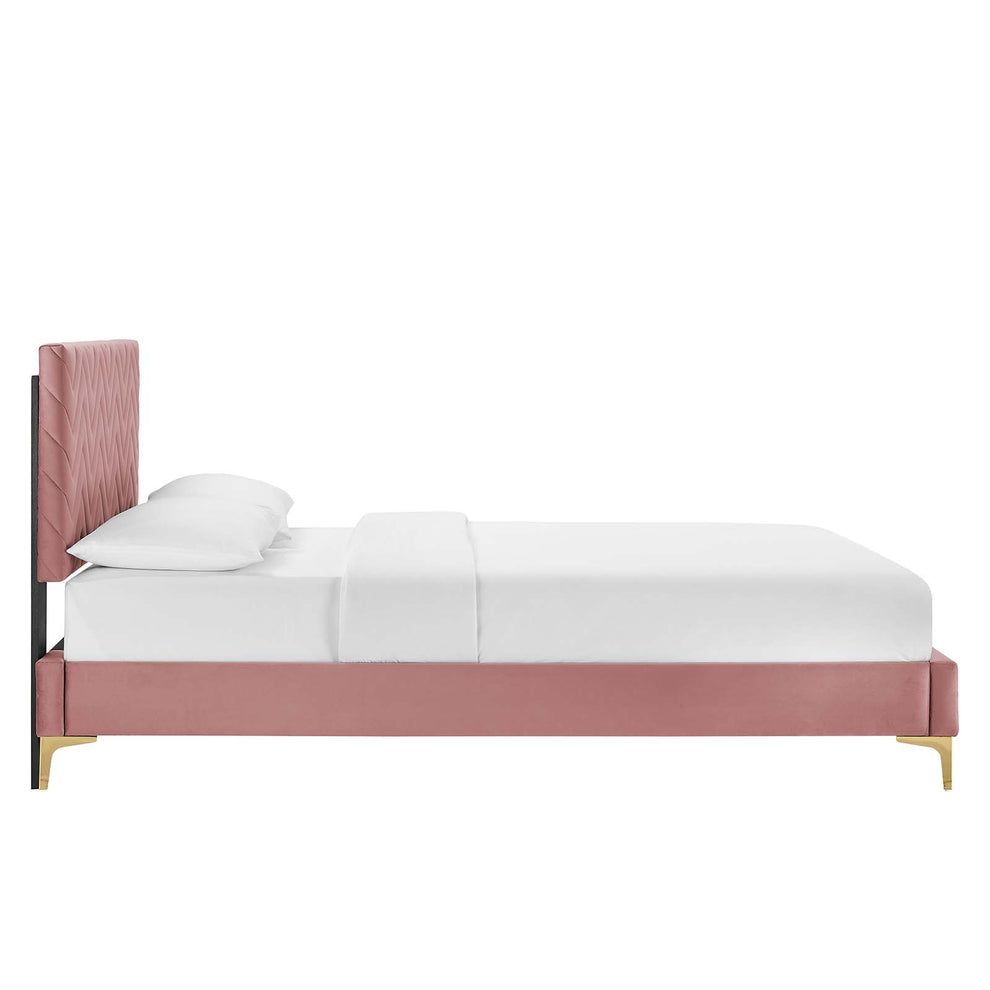 Leah Chevron Tufted Performance Velvet Twin Platform Bed By Modway - MOD-6989 | Beds | Modishstore - 10