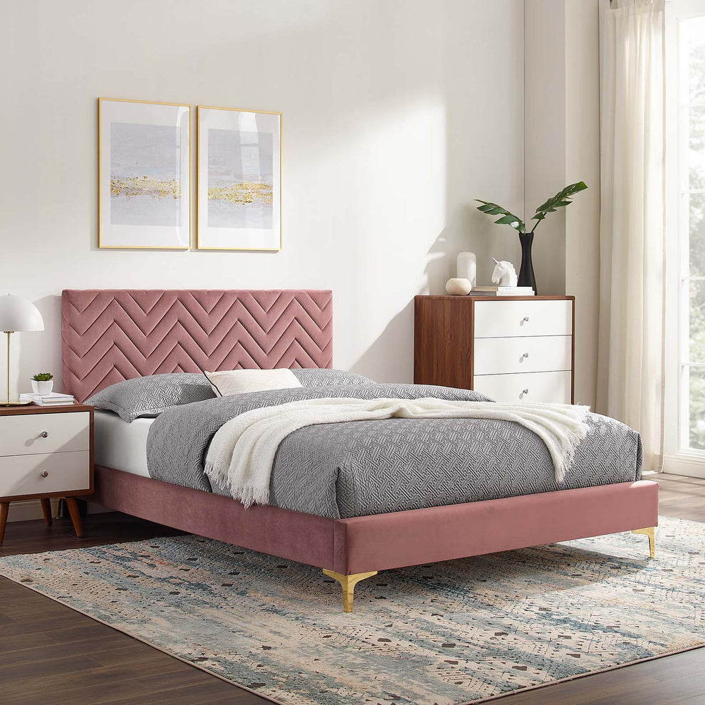 Leah Chevron Tufted Performance Velvet Twin Platform Bed By Modway - MOD-6989 | Beds | Modishstore - 16