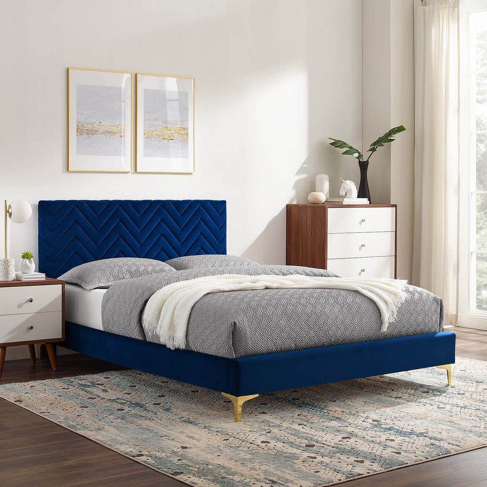Leah Chevron Tufted Performance Velvet Twin Platform Bed By Modway - MOD-6989 | Beds | Modishstore - 24