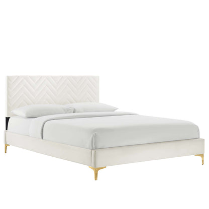 Leah Chevron Tufted Performance Velvet Twin Platform Bed By Modway - MOD-6989 | Beds | Modishstore - 25