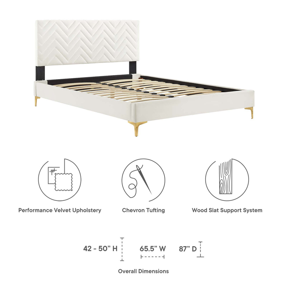 Leah Chevron Tufted Performance Velvet Twin Platform Bed By Modway - MOD-6989 | Beds | Modishstore - 30