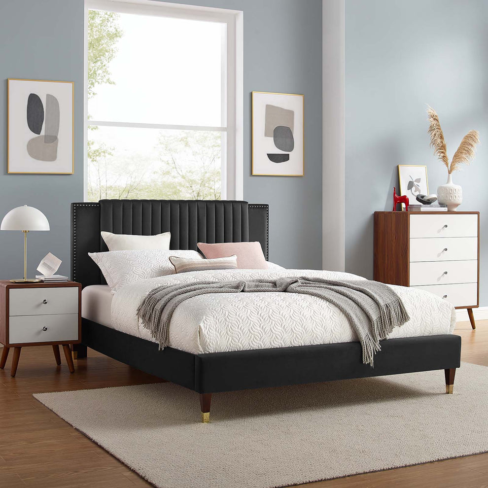 Zahra Channel Tufted Performance Velvet Full Platform Bed By Modway - MOD-6994 | Beds | Modishstore - 1
