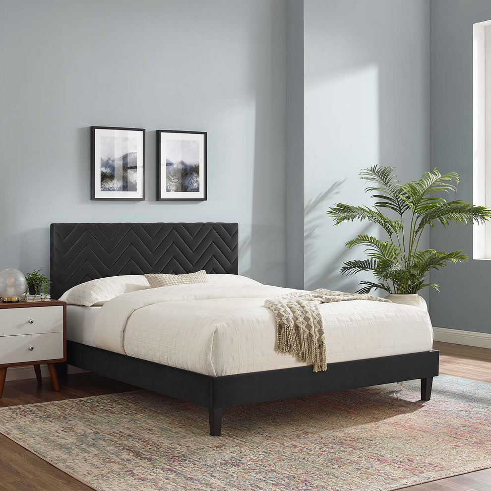 Leah Chevron Tufted Performance Velvet Full Platform Bed By Modway - MOD-6997 | Beds | Modishstore - 1