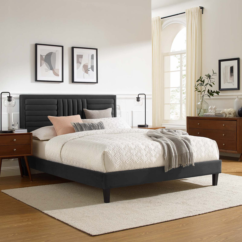 Sofia Channel Tufted Performance Velvet Full Platform Bed By Modway - MOD-6999 | Beds | Modishstore - 1