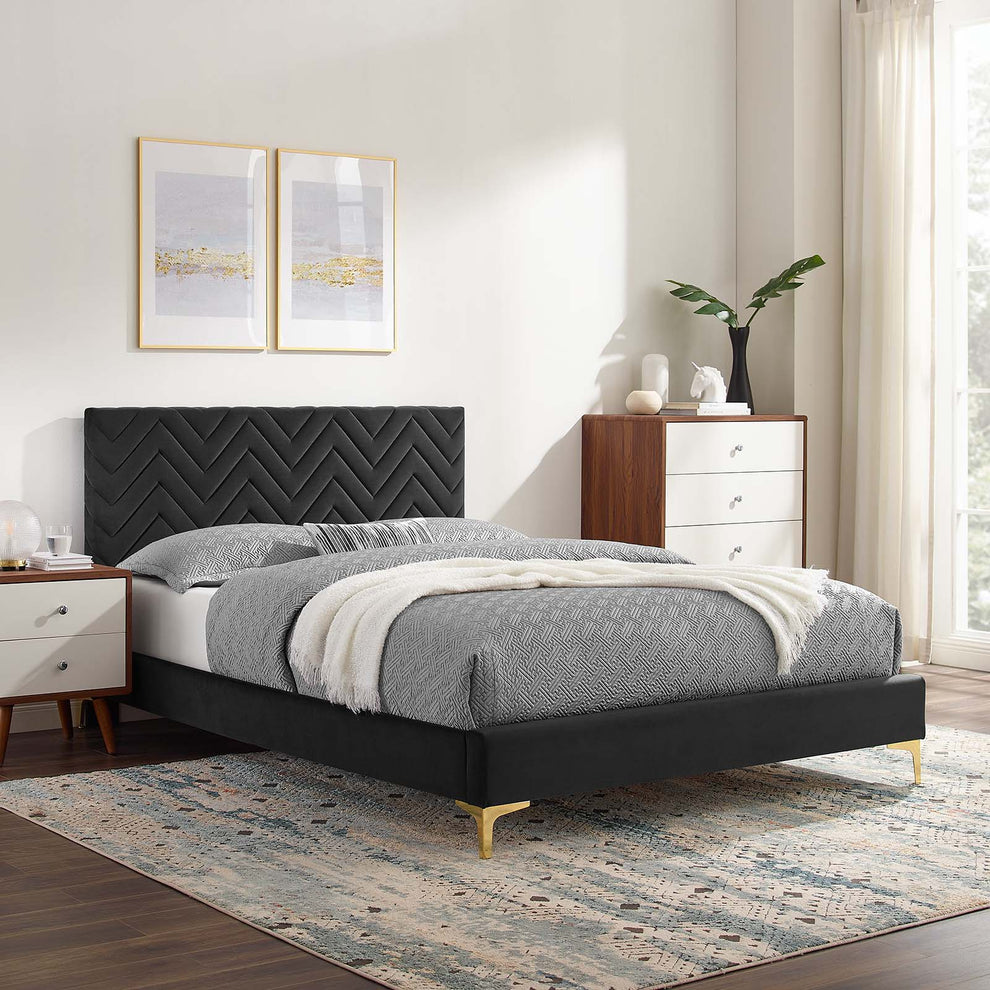 Leah Chevron Tufted Performance Velvet Full Platform Bed By Modway - MOD-7001 | Beds | Modishstore - 1