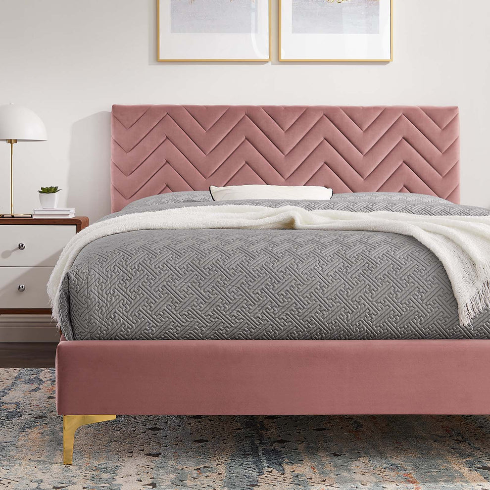 Leah Chevron Tufted Performance Velvet Full Platform Bed By Modway - MOD-7001 | Beds | Modishstore - 15