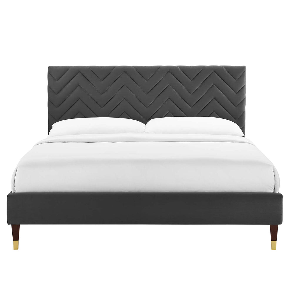 Leah Chevron Tufted Performance Velvet King Platform Bed By Modway - MOD-7005 | Beds | Modishstore - 4