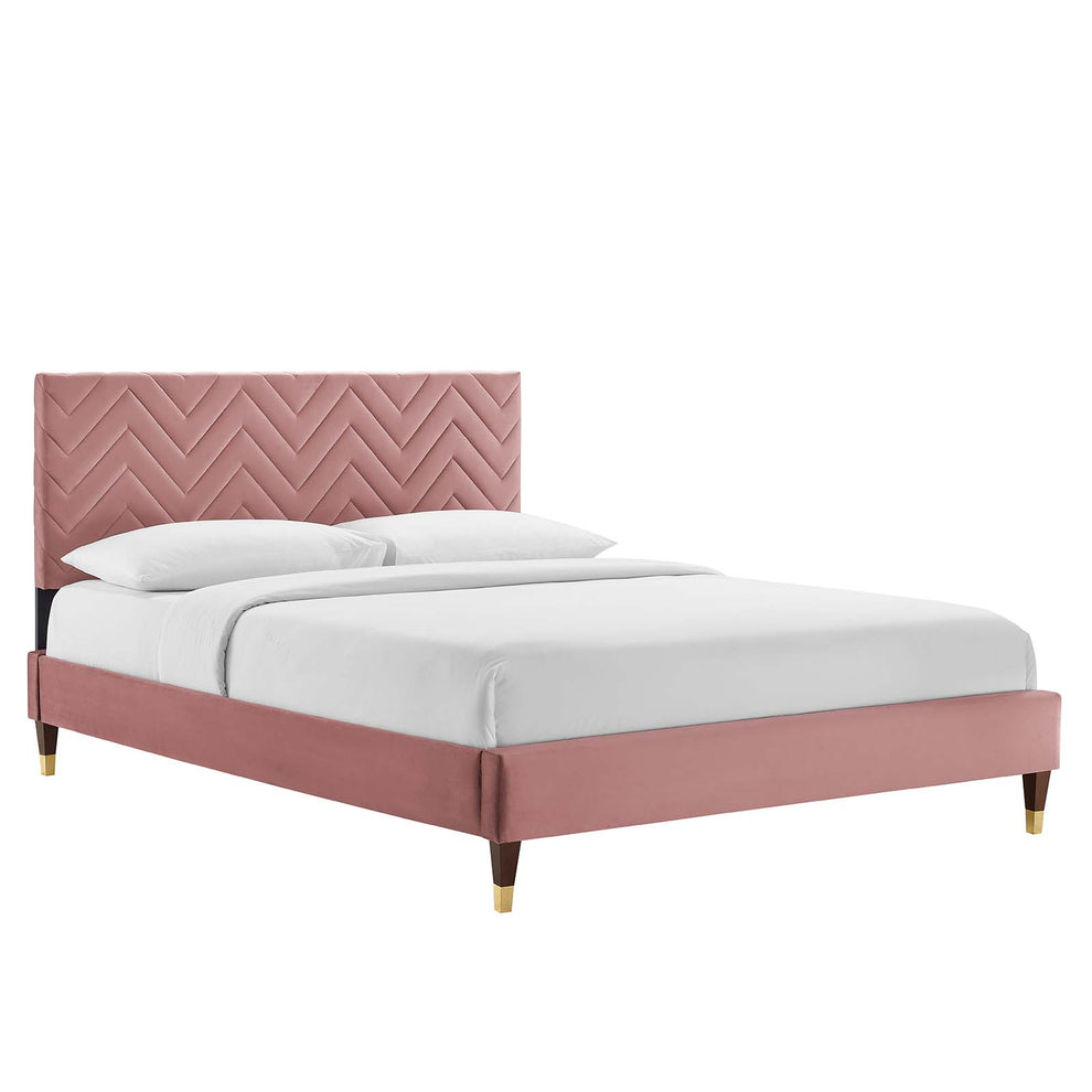 Leah Chevron Tufted Performance Velvet King Platform Bed By Modway - MOD-7005 | Beds | Modishstore - 9