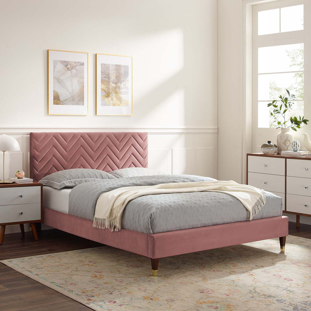 Leah Chevron Tufted Performance Velvet King Platform Bed By Modway - MOD-7005 | Beds | Modishstore - 16