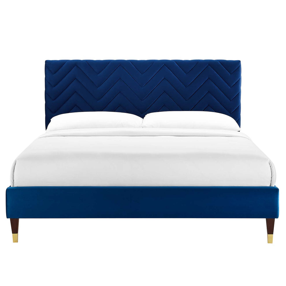 Leah Chevron Tufted Performance Velvet King Platform Bed By Modway - MOD-7005 | Beds | Modishstore - 19