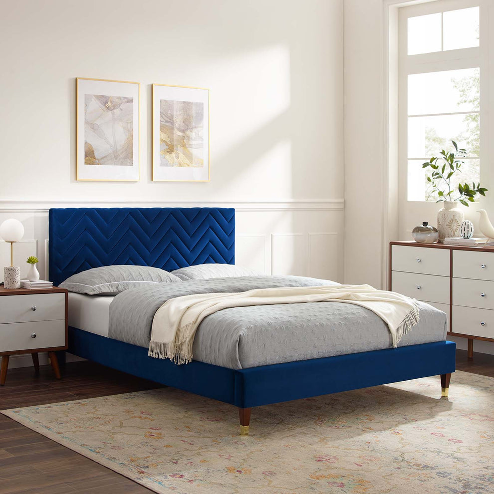 Leah Chevron Tufted Performance Velvet King Platform Bed By Modway - MOD-7005 | Beds | Modishstore - 24
