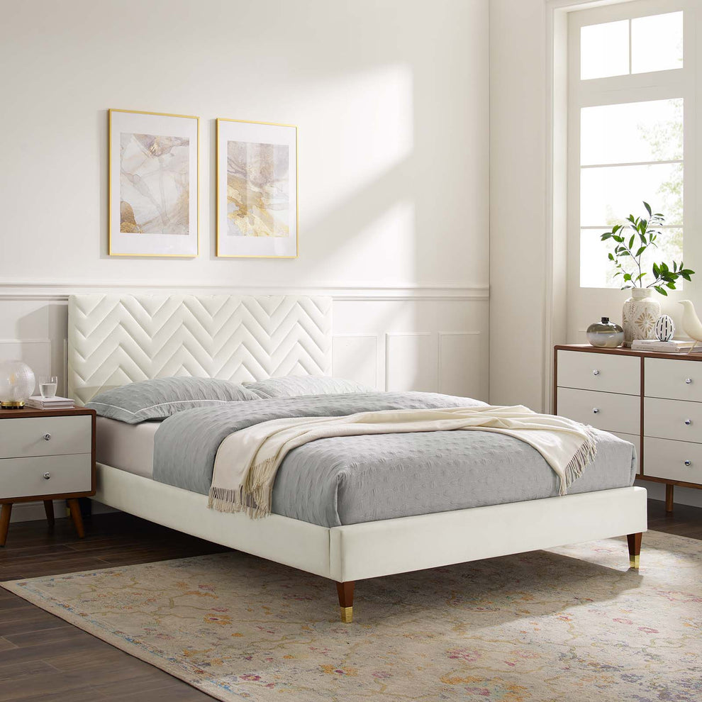Leah Chevron Tufted Performance Velvet King Platform Bed By Modway - MOD-7005 | Beds | Modishstore - 32