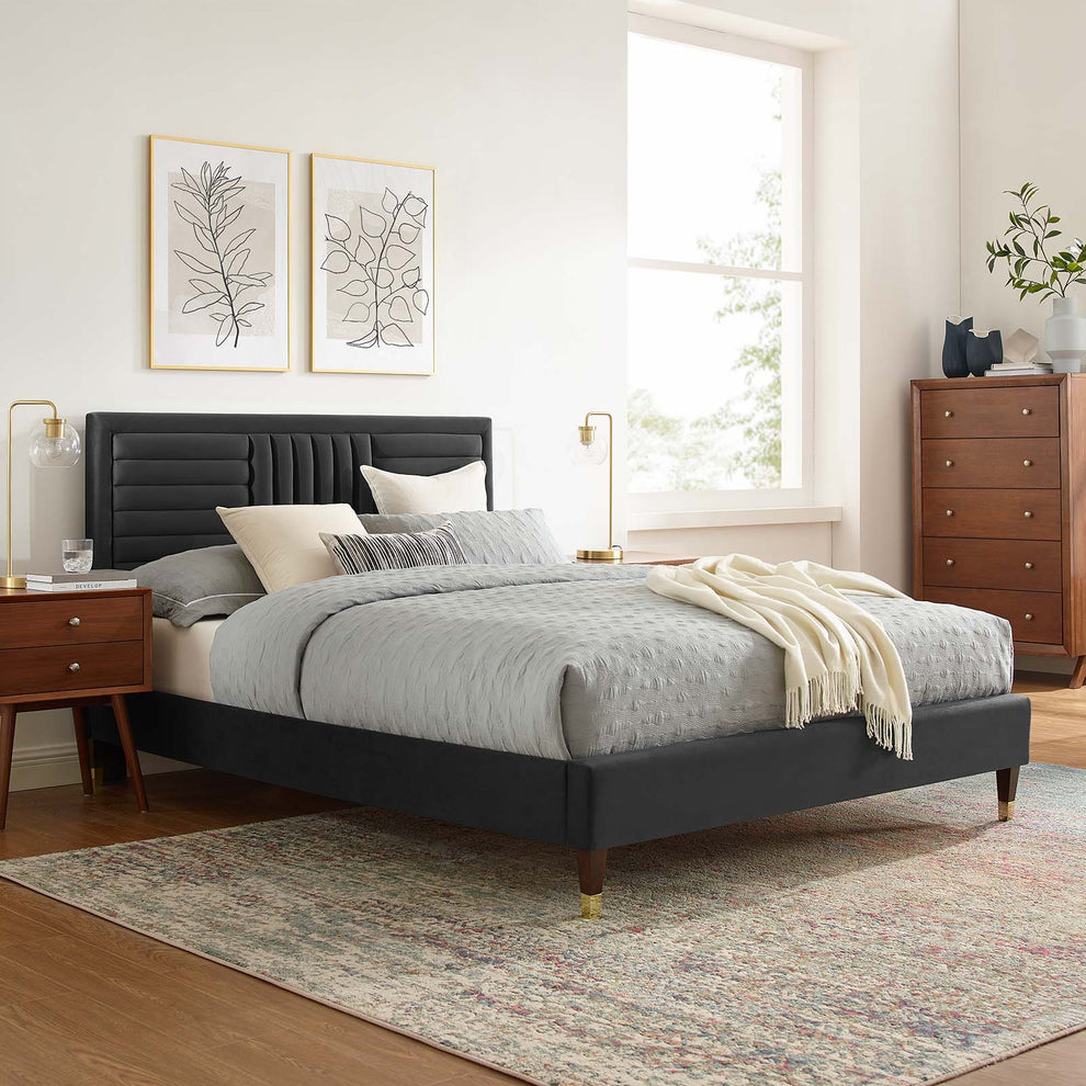 Sofia Channel Tufted Performance Velvet King Platform Bed By Modway - MOD-7007 | Beds | Modishstore - 1