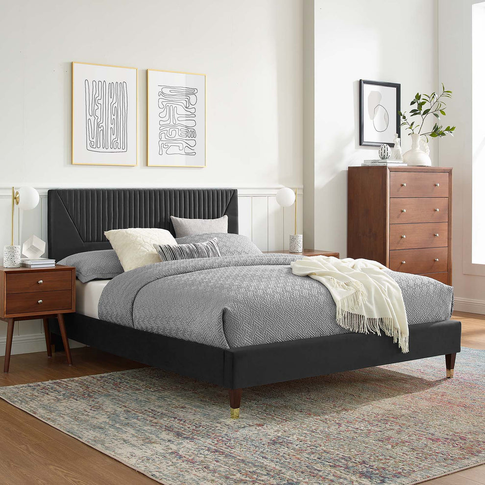 Yasmine Channel Tufted Performance Velvet King Platform Bed By Modway - MOD-7008 | Beds | Modishstore - 1