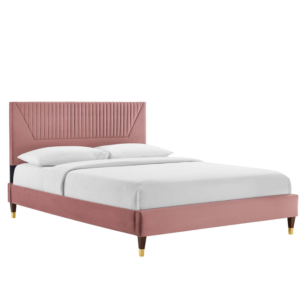 Yasmine Channel Tufted Performance Velvet King Platform Bed By Modway - MOD-7008 | Beds | Modishstore - 9