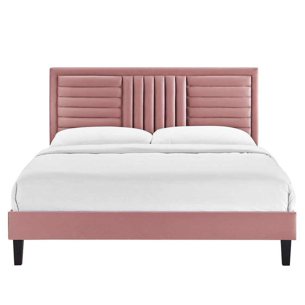 Sofia Channel Tufted Performance Velvet King Platform Bed By Modway - MOD-7011 | Beds | Modishstore - 10