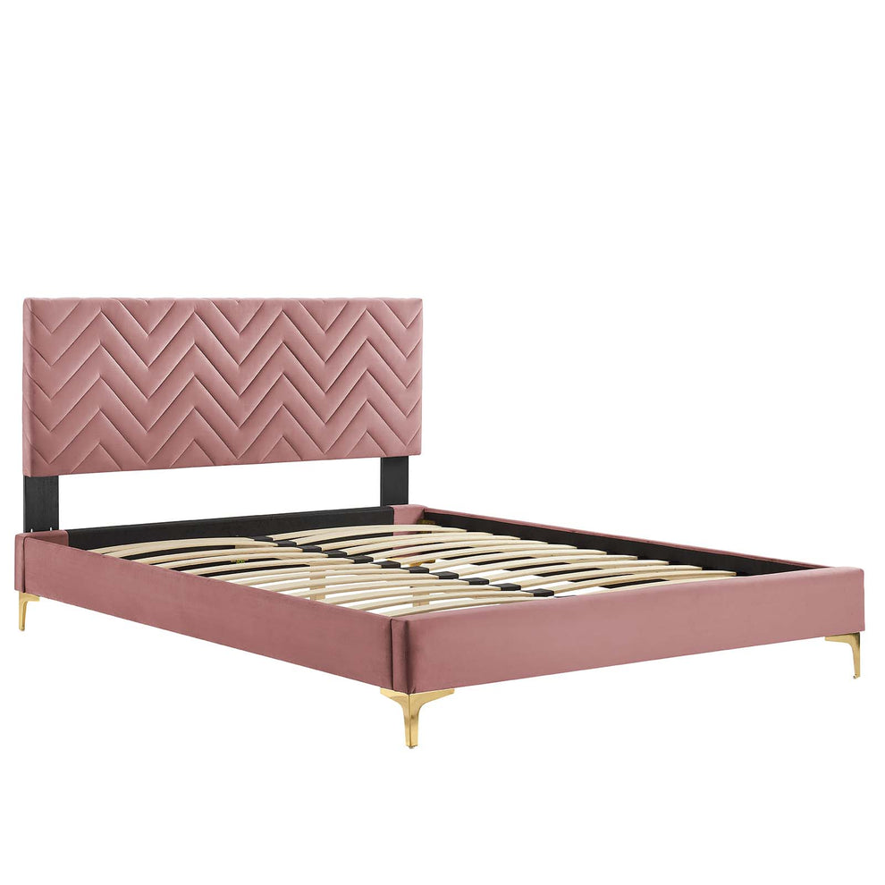 Leah Chevron Tufted Performance Velvet King Platform Bed By Modway - MOD-7013 | Beds | Modishstore - 12