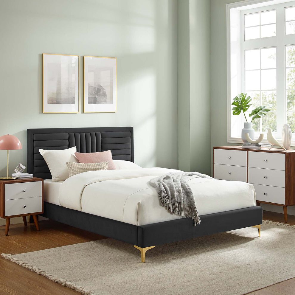 Sofia Channel Tufted Performance Velvet King Platform Bed By Modway - MOD-7015 | Beds | Modishstore - 1
