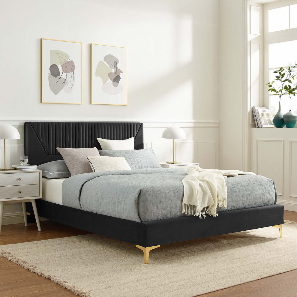 Yasmine Channel Tufted Performance Velvet King Platform Bed By Modway - MOD-7016 | Beds | Modishstore - 1