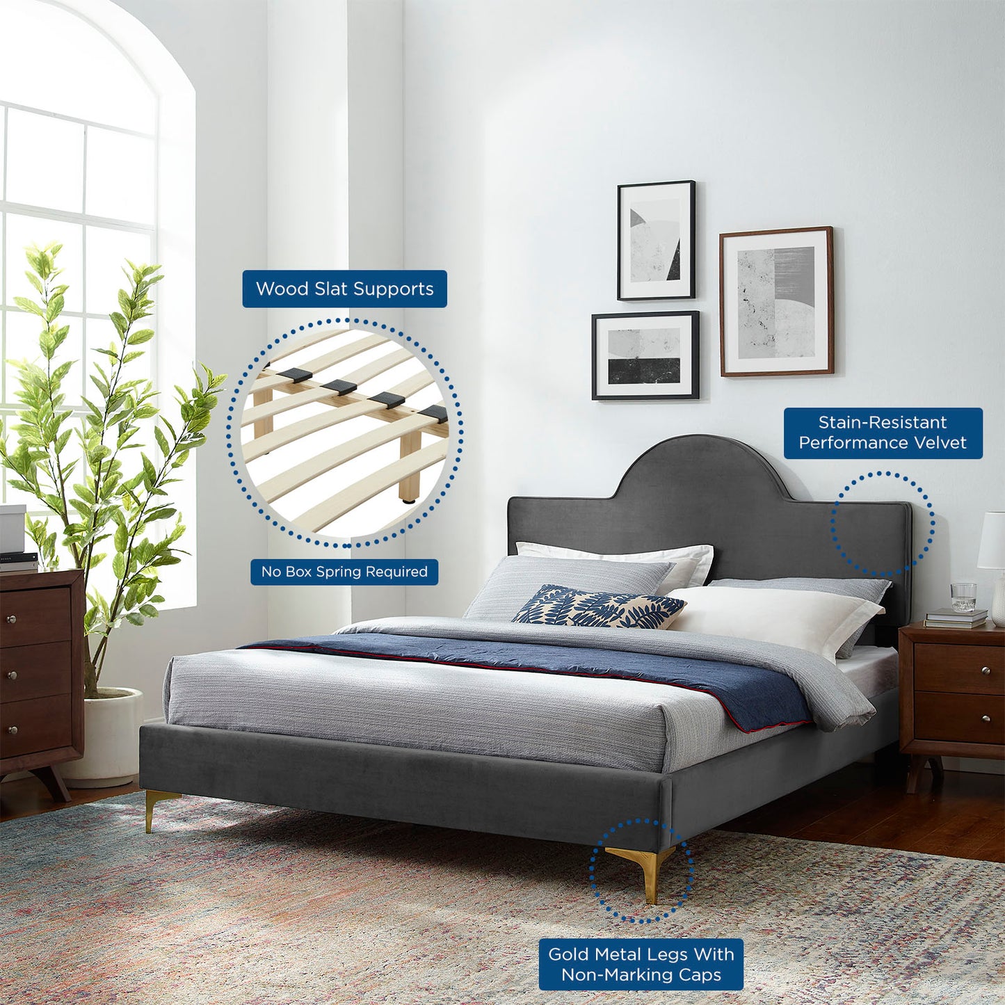 Sunny Performance Velvet Full Bed By Modway - MOD-7028 | Beds | Modishstore - 9