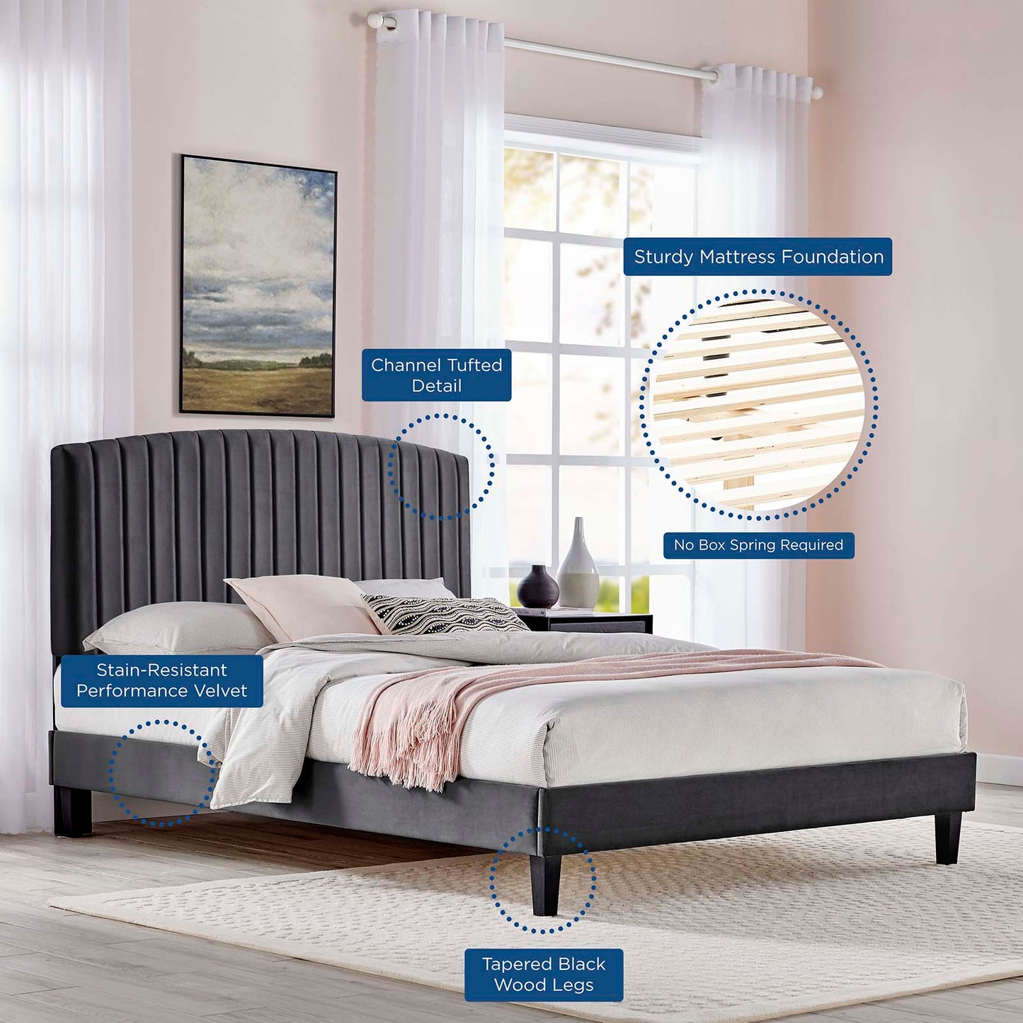 Alessi Performance Velvet Twin Platform Bed By Modway - MOD-7041 | Beds | Modishstore - 8