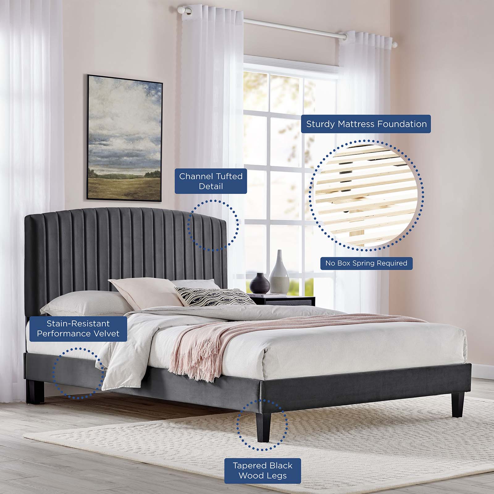 Alessi Performance Velvet Twin Platform Bed By Modway - MOD-7041 | Beds | Modishstore - 8