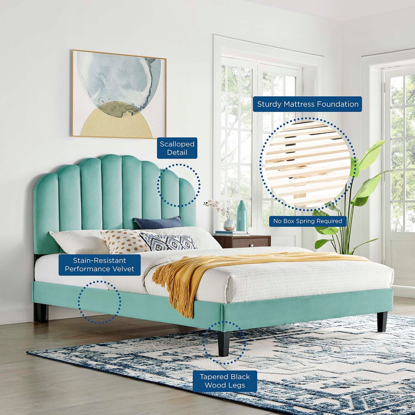 Daisy Performance Velvet Twin Platform Bed By Modway - MOD-7043 | Beds | Modishstore - 35