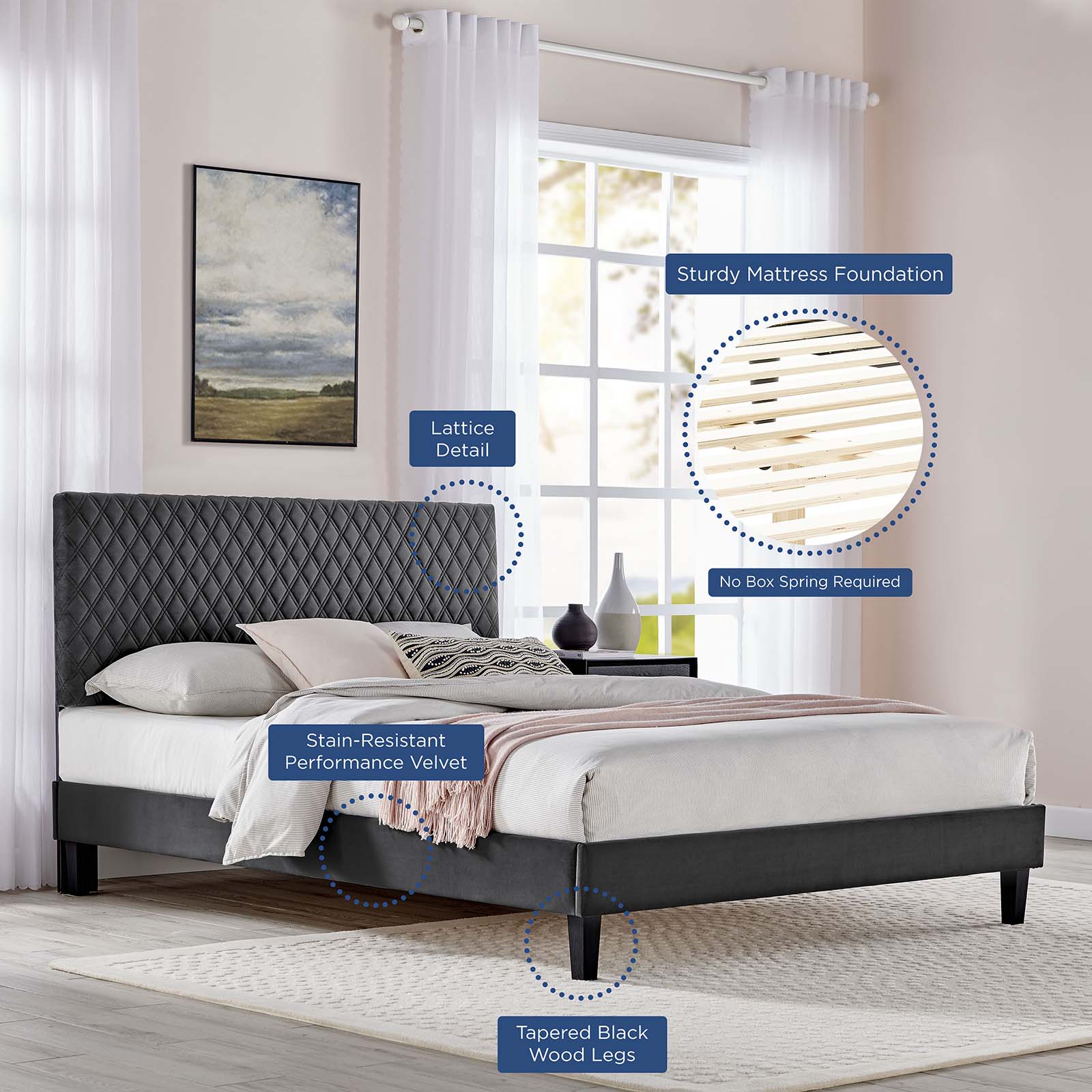 Garcelle Performance Velvet King Platform Bed By Modway - MOD-7048 | Beds | Modishstore - 8