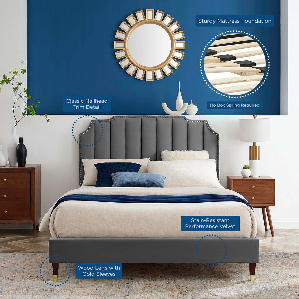 Colette King Performance Velvet Platform Bed By Modway - MOD-7074 | Beds | Modishstore - 9