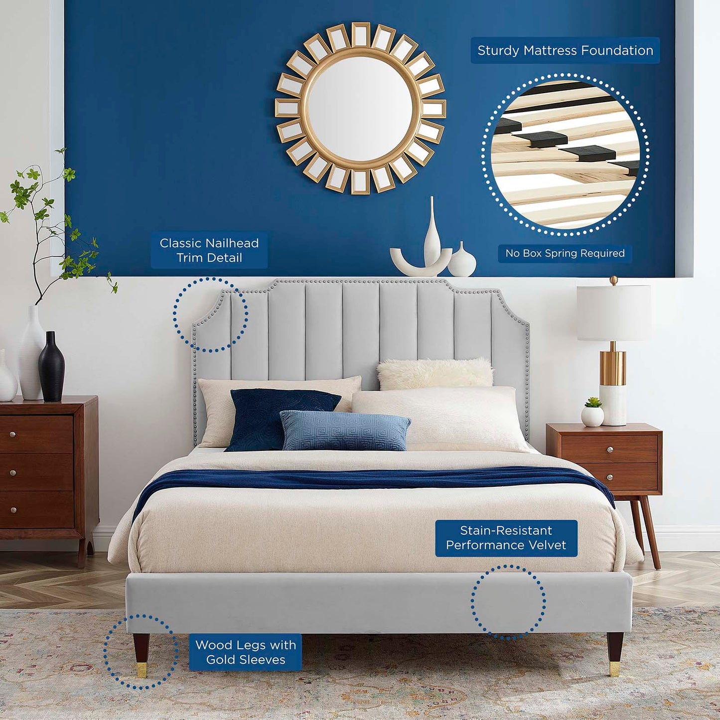 Colette King Performance Velvet Platform Bed By Modway - MOD-7074 | Beds | Modishstore - 41