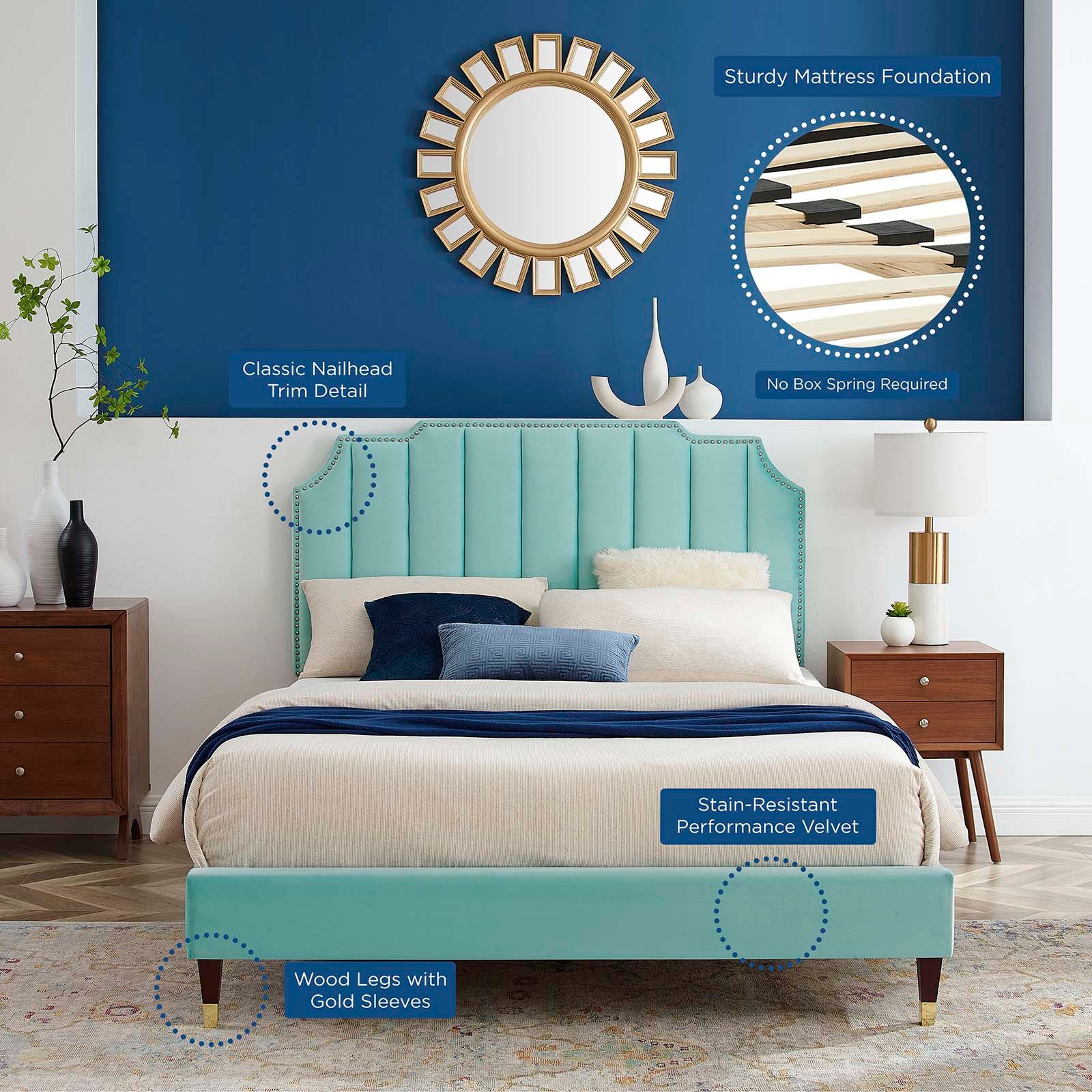 Colette King Performance Velvet Platform Bed By Modway - MOD-7074 | Beds | Modishstore - 57