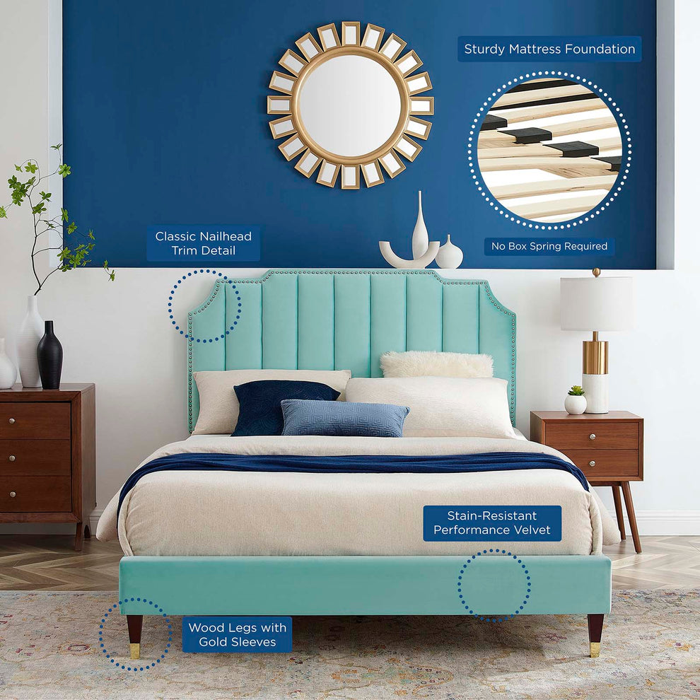 Colette King Performance Velvet Platform Bed By Modway - MOD-7074 | Beds | Modishstore - 57