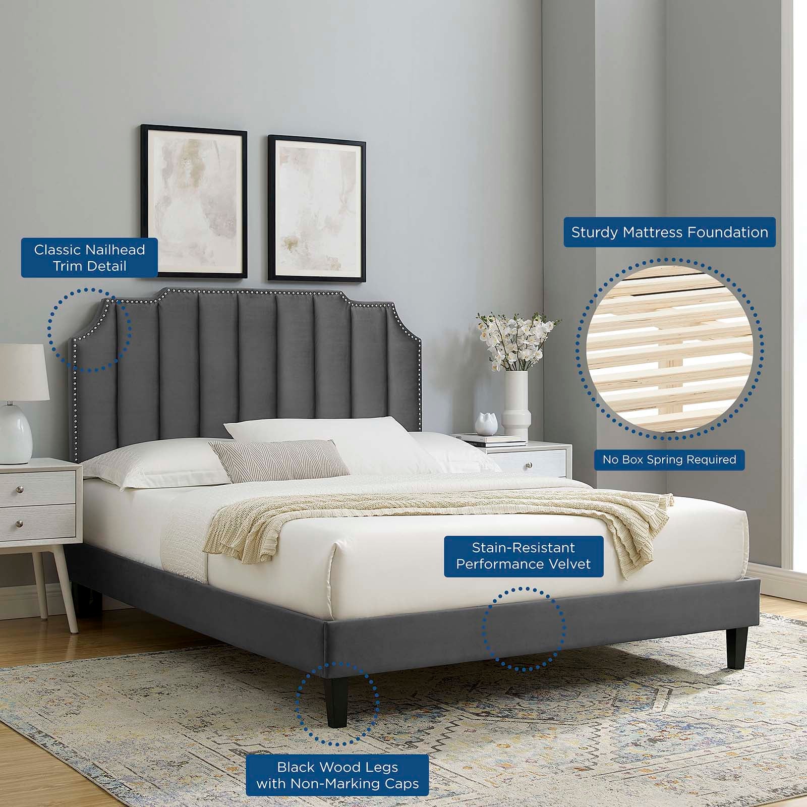 Colette King Performance Velvet Platform Bed By Modway - MOD-7075 | Beds | Modishstore - 9