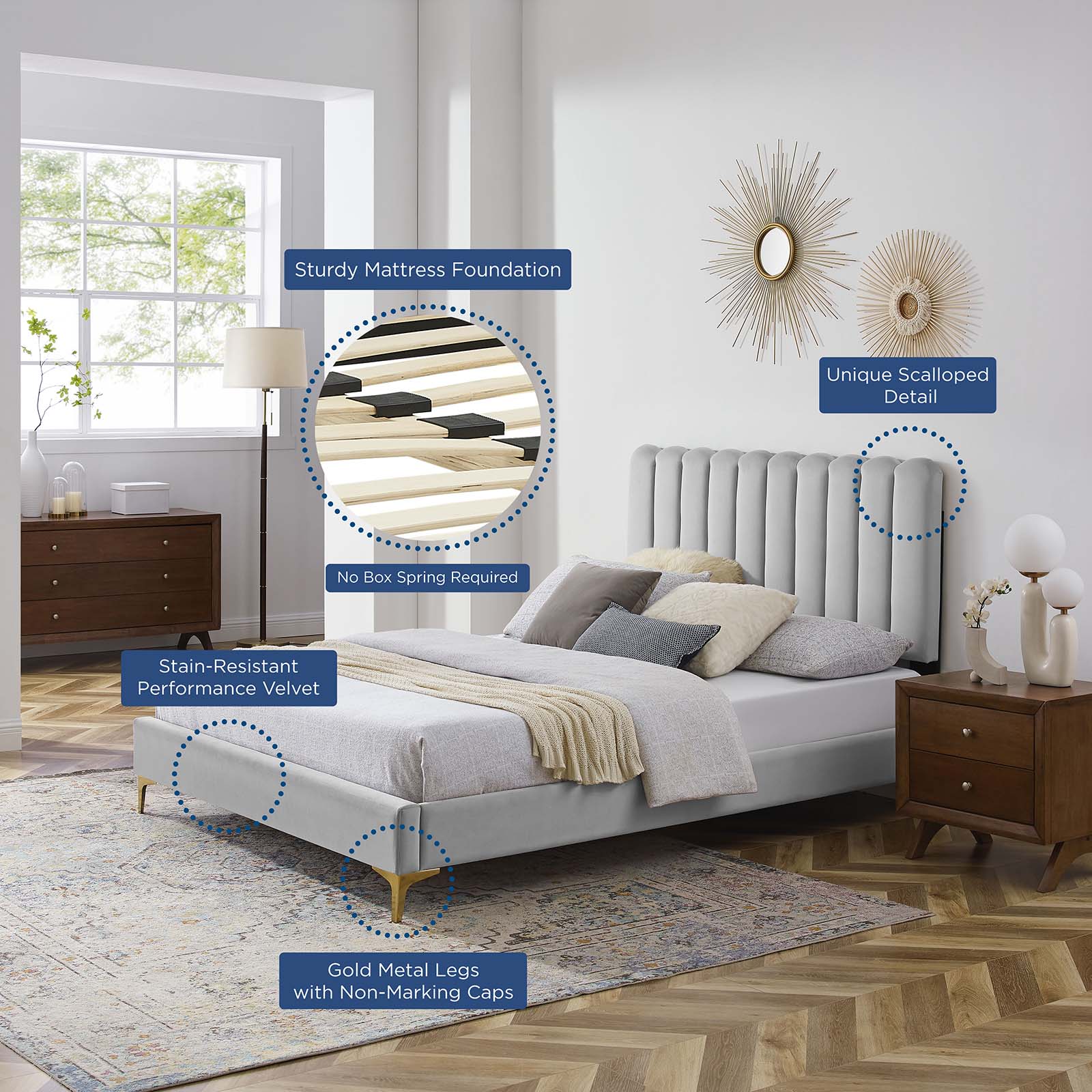 Reagan King Performance Velvet Platform Bed By Modway - MOD-7076 | Beds | Modishstore - 41