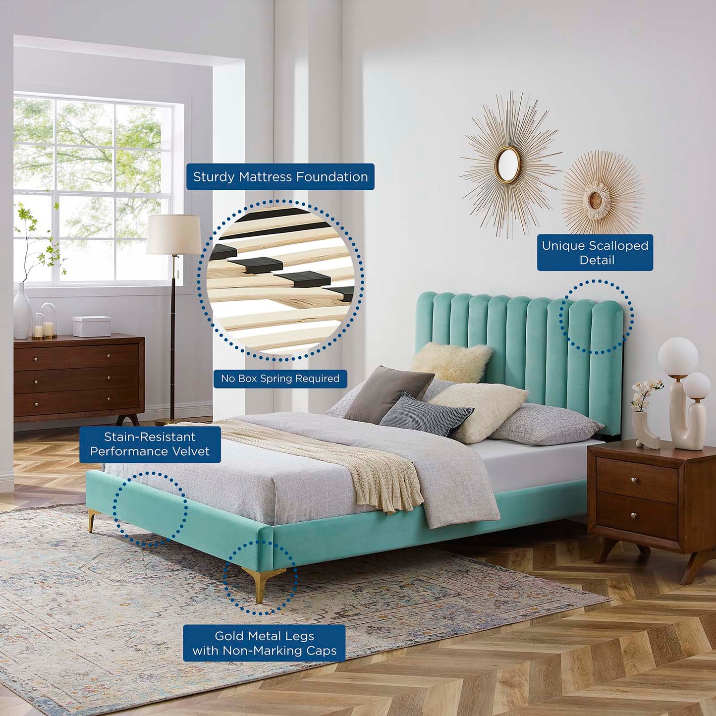 Reagan King Performance Velvet Platform Bed By Modway - MOD-7076 | Beds | Modishstore - 57