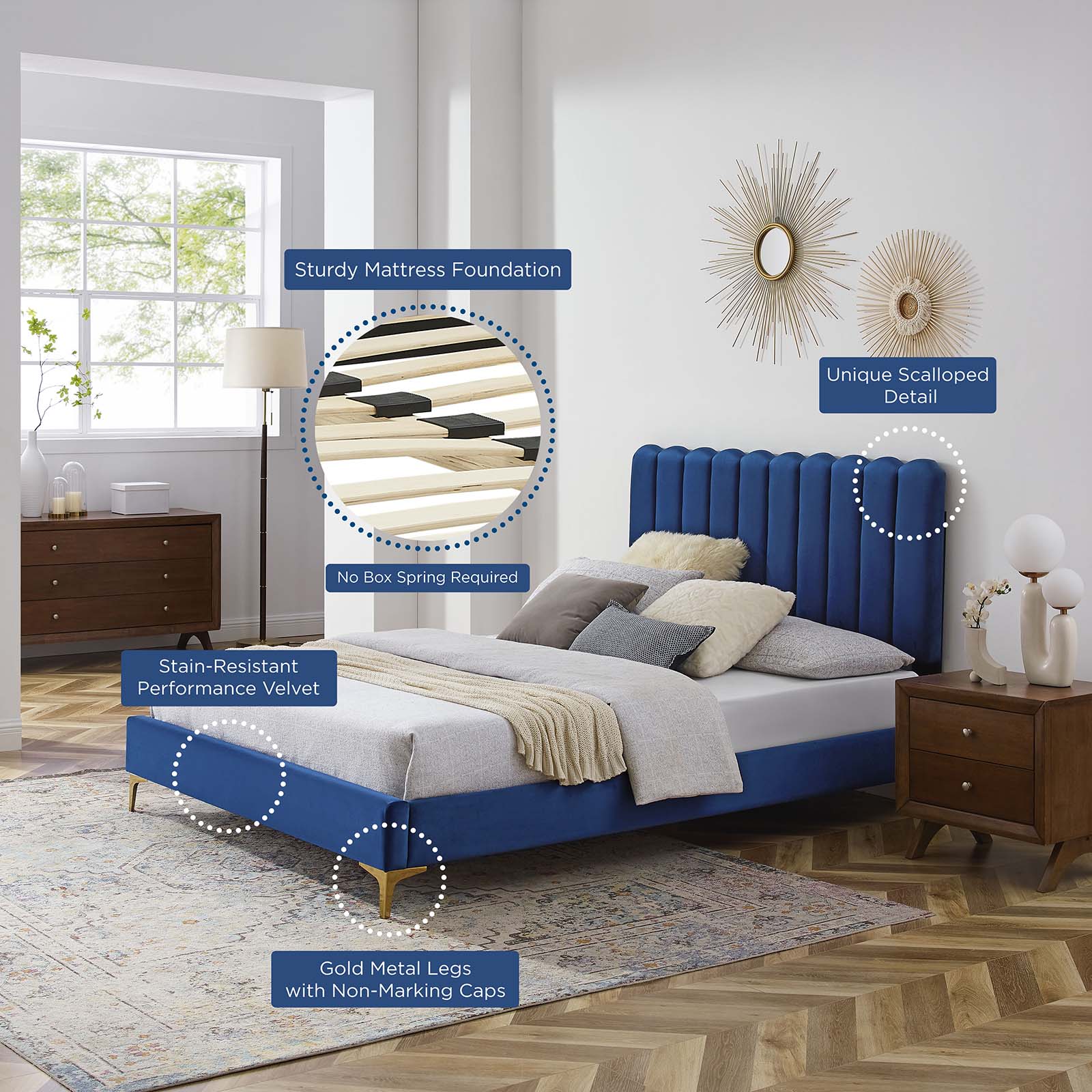 Reagan King Performance Velvet Platform Bed By Modway - MOD-7076 | Beds | Modishstore - 73