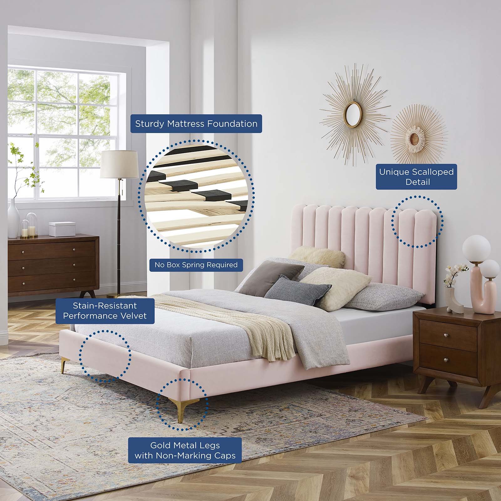 Reagan King Performance Velvet Platform Bed By Modway - MOD-7076 | Beds | Modishstore - 89