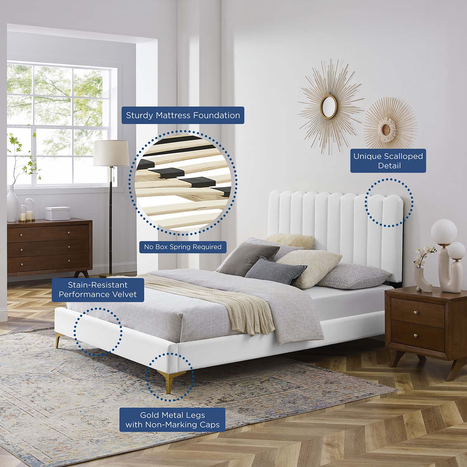 Reagan King Performance Velvet Platform Bed By Modway - MOD-7076 | Beds | Modishstore - 121