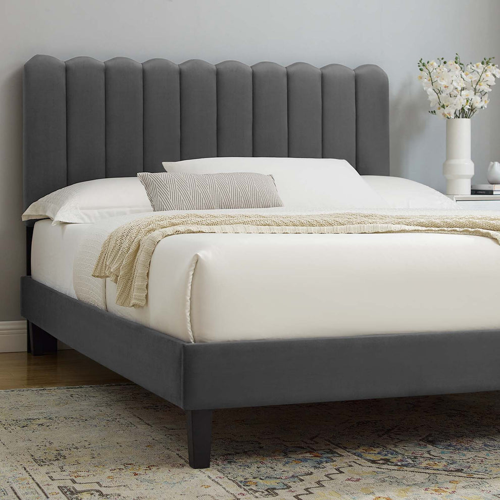 Reagan King Performance Velvet Platform Bed By Modway - MOD-7078 | Beds | Modishstore - 1