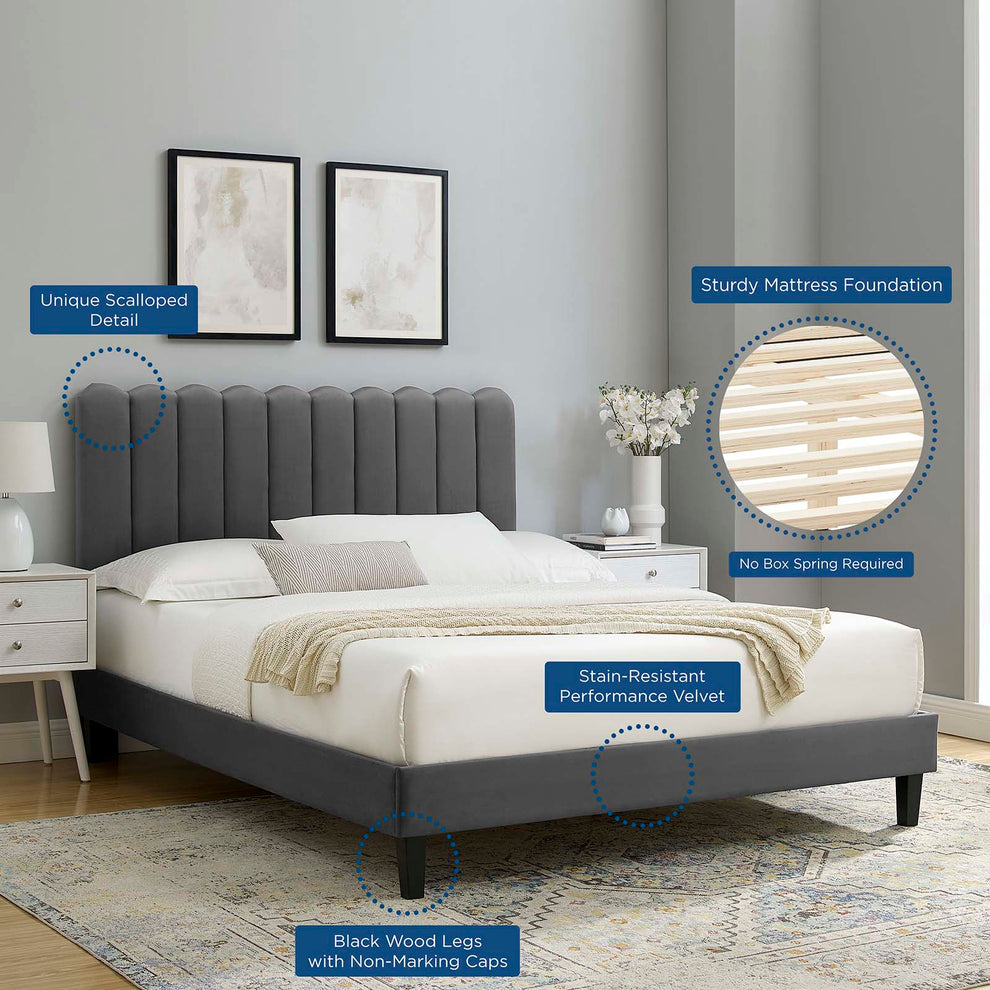 Reagan King Performance Velvet Platform Bed By Modway - MOD-7078 | Beds | Modishstore - 9